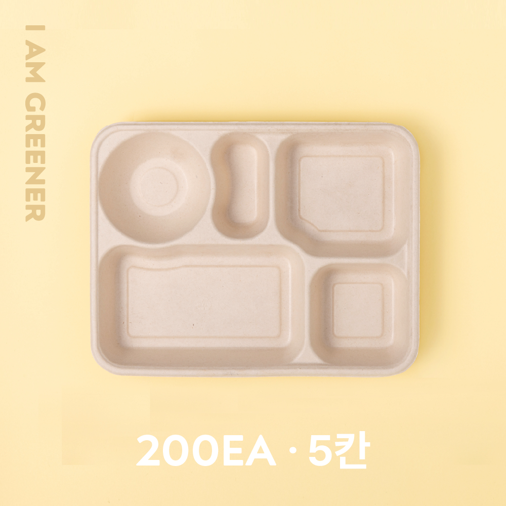 아이엠그리너 사각호환L 5칸 밀짚 펄프 도시락 용기 + 펄프 뚜껑 세트 1200ml 132,000원