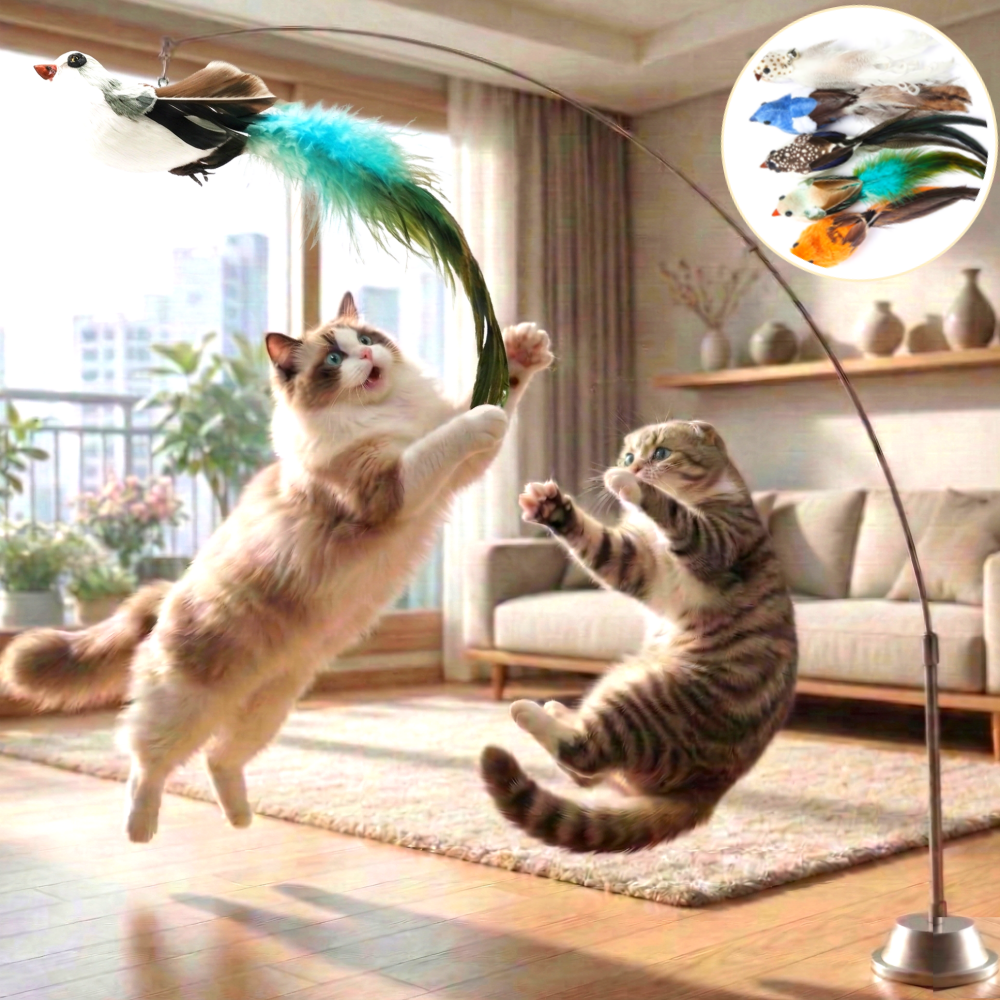 스마일플로우 진짜같은 새 고양이 최애 풀세트 튼튼 고정 낚시대 장난감, 1세트, 파란 꼬리 새 15,900원