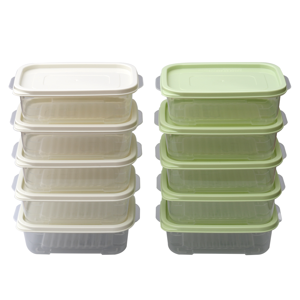 그린쿡 냉동실정리용기 750ml x 10세트/ 환경호르몬없는 비스프리 직사각 투명 밀폐 플라스틱 전자렌지용 반찬통/ 냉장고정리수납 전용 냉동국보관용기, 국소분통 중형 아이보리그린, 10세트, 아이보리 13,900원