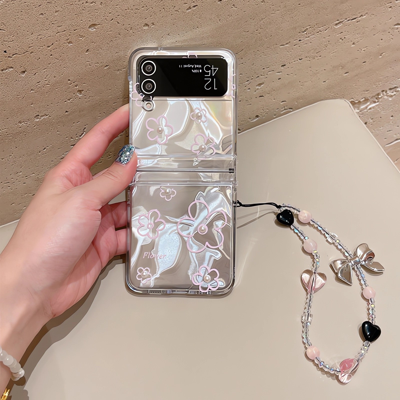 갤럭시 z플립3 z플립4 z플립5 z플립6 z플립7 힌지보호 휴대폰케이스 셀로판 핑크 라인 플라워 12,600원