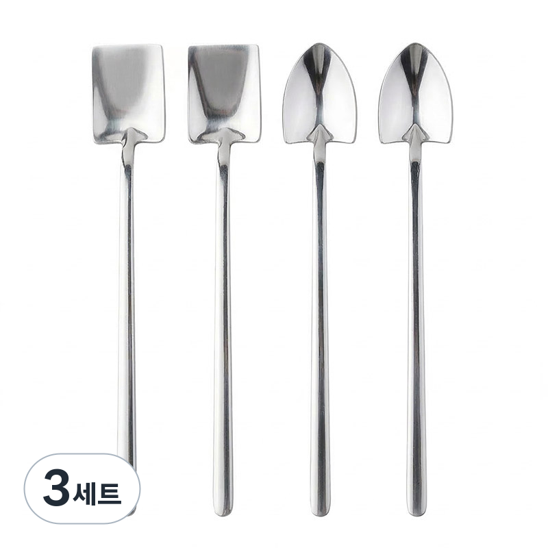 제로앤나인 삽모양 스테인리스 롱 티스푼 네모2p+세모2p, 3세트, 실버 28,200원