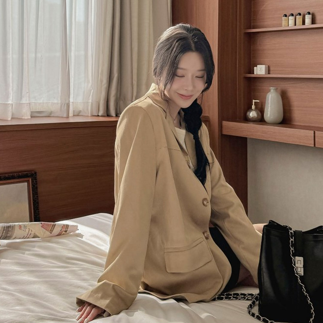 떳다그녀 클로젯 스웨이드 싱글 버튼 재킷 봄 간절기 아우터 데일리 카라넥 블레이저 자켓 39,800원