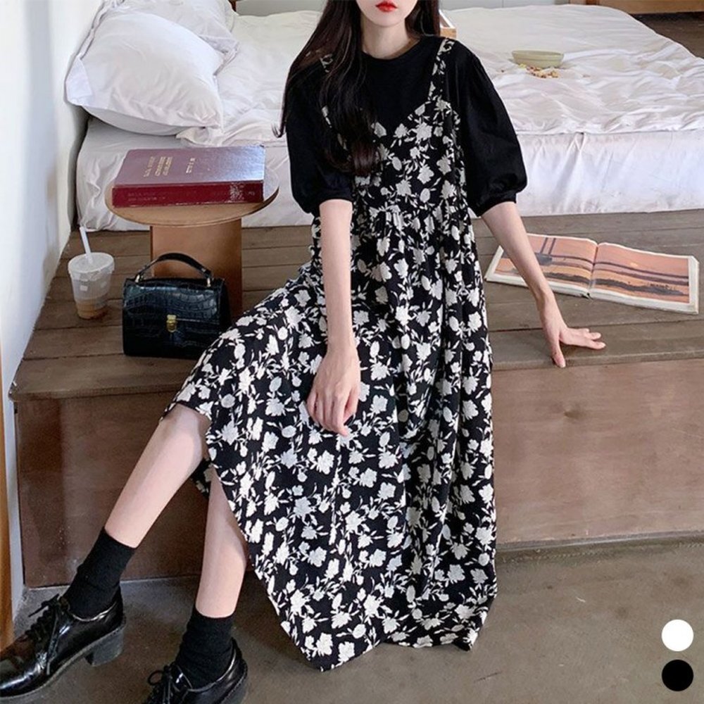 플라워원피스 반팔원피스 세트 여성 뷔스티에원피스 일체형 54,100원