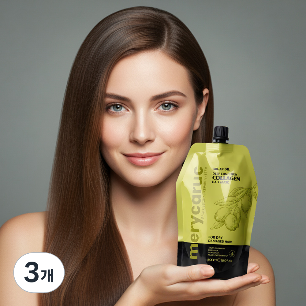 merycaruc 정품 건조 극손상모 복구 트리트먼트 푸석한 머리 관리 아르간오일딥 컨디션 콜라겐 헤어 마스크 미용실 전용 고농축 단백질 헤어마카 상한머리 탄머리 케어, 3개, 500ml 79,240원