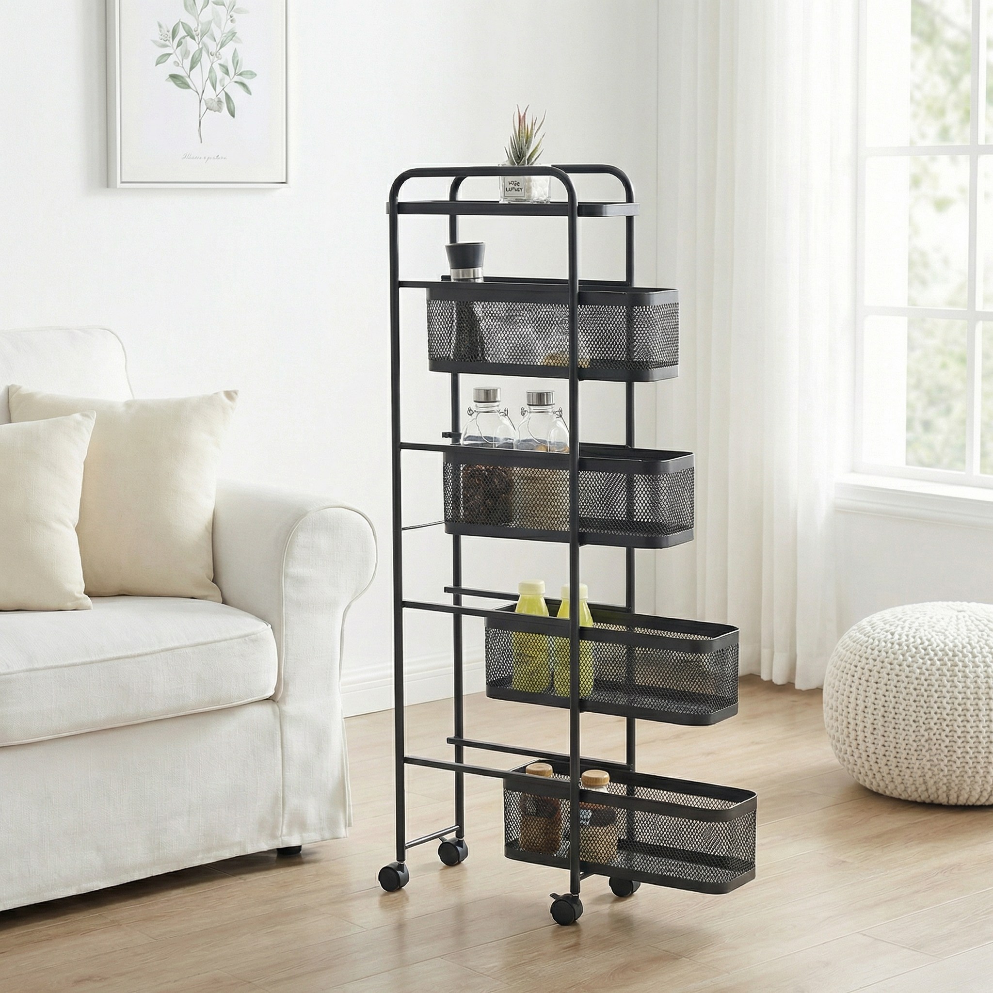 리빙코아 이동식 철제 틈새 슬라이드 트롤리 수납 선반 다용도, 블랙, 4단 46,900원