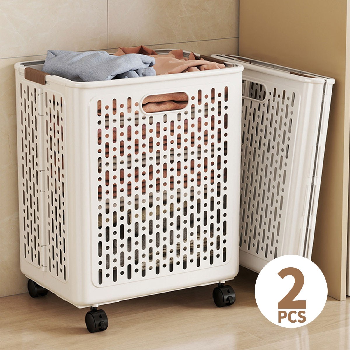 YAPOGI 접이식 대용량 이동식 세탁 빨래바구니 대형, 베이지대형, 2개 23,800원