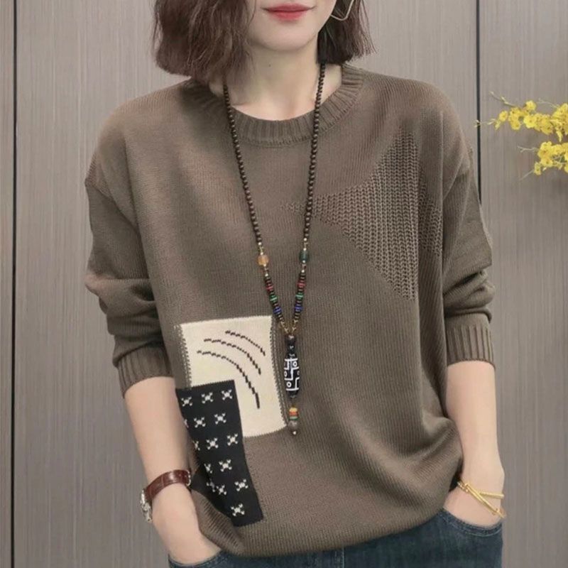 중년 여성 니트 티셔츠 캐주얼 가을 겨울 긴팔 니트 레깅스 상의 루즈핏 이너 니트 스웨터 기질 빈티지 라운드 니트 티셔츠 CY 16,400원