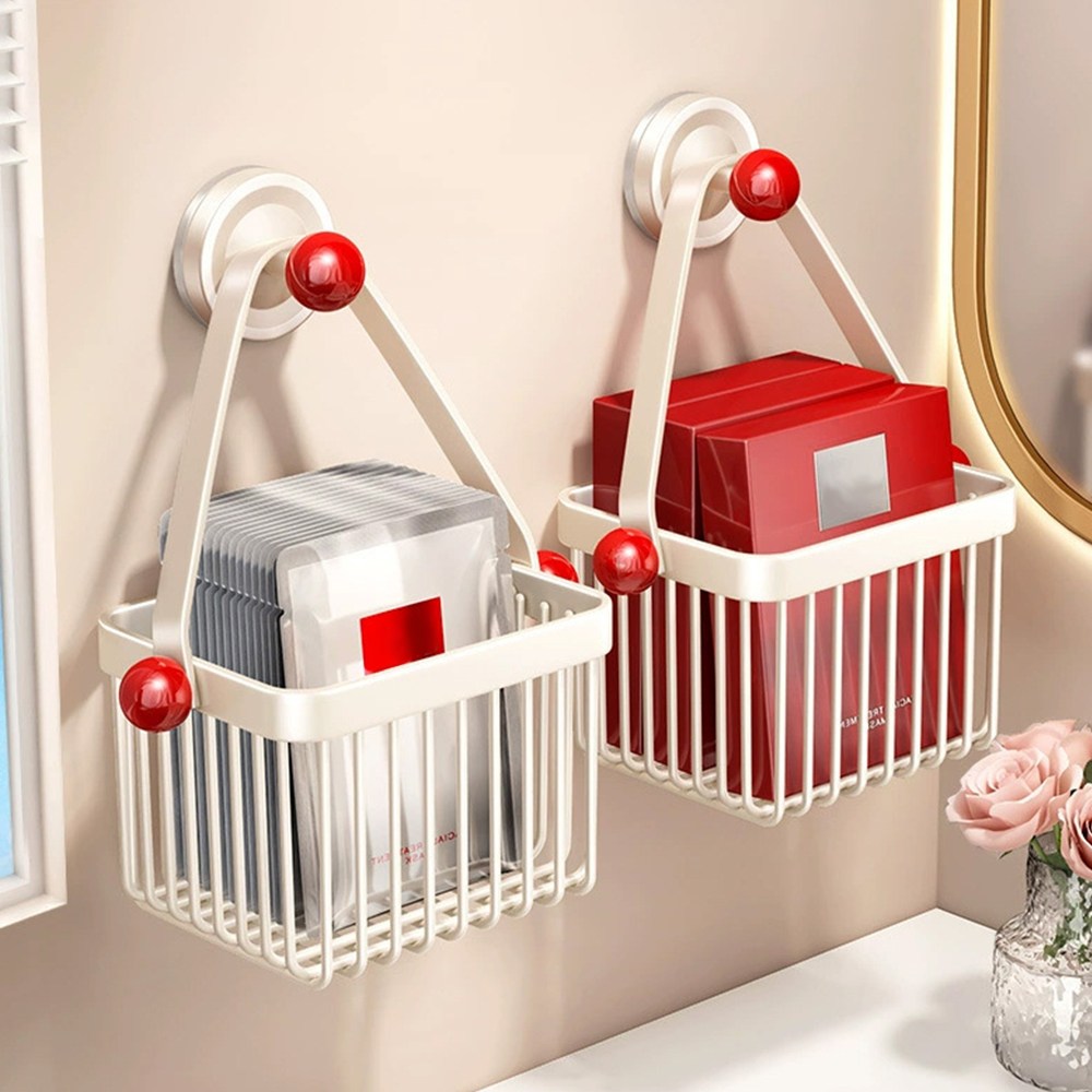 리빙픽 욕실용 대용량 흡착식 걸이형 바스켓 벽걸이형 수납함 물빠짐 선반대, 1개, 화이트+레드 14,200원