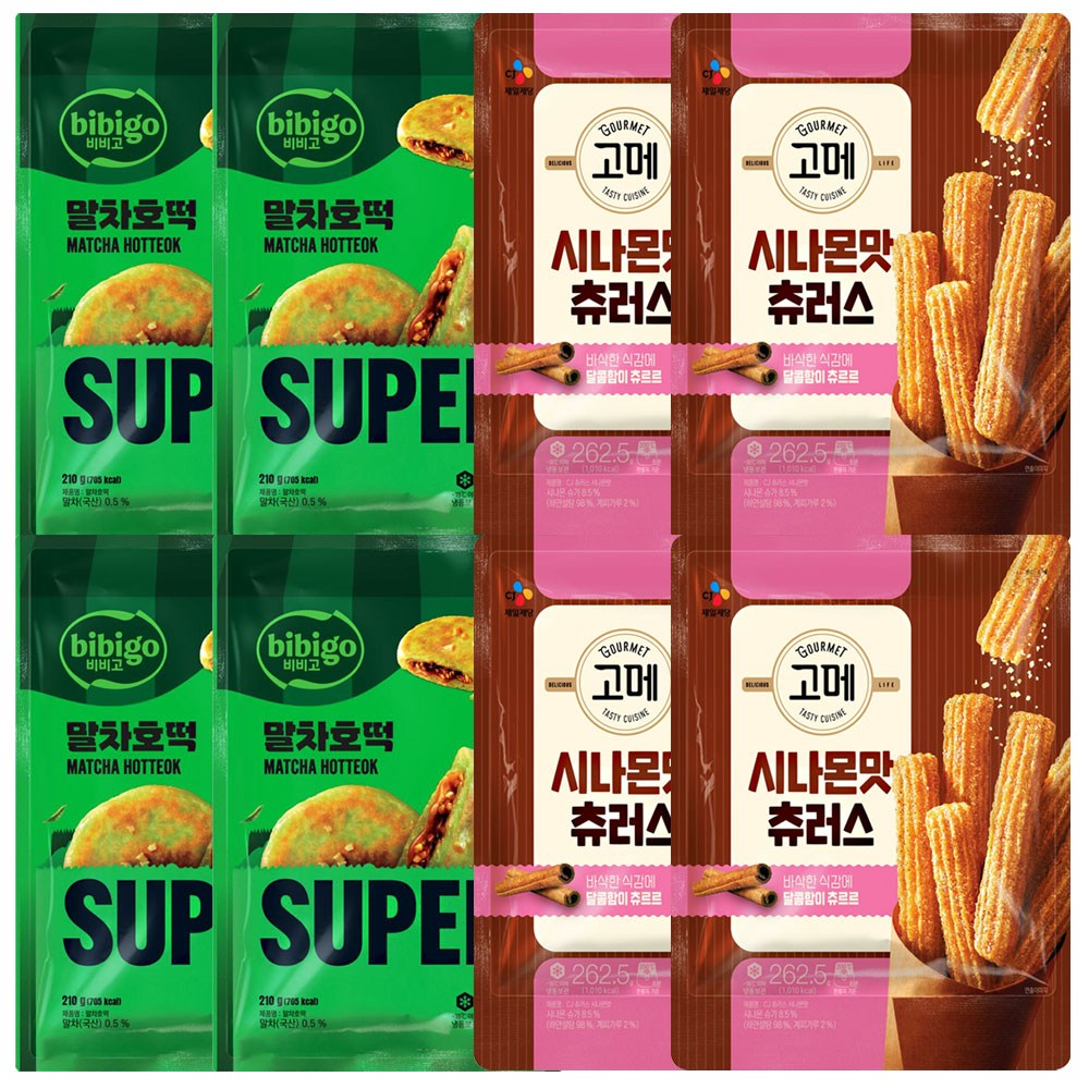 CJ 말차호떡+시나몬맛 츄러스, 4세트, 210g 46,900원