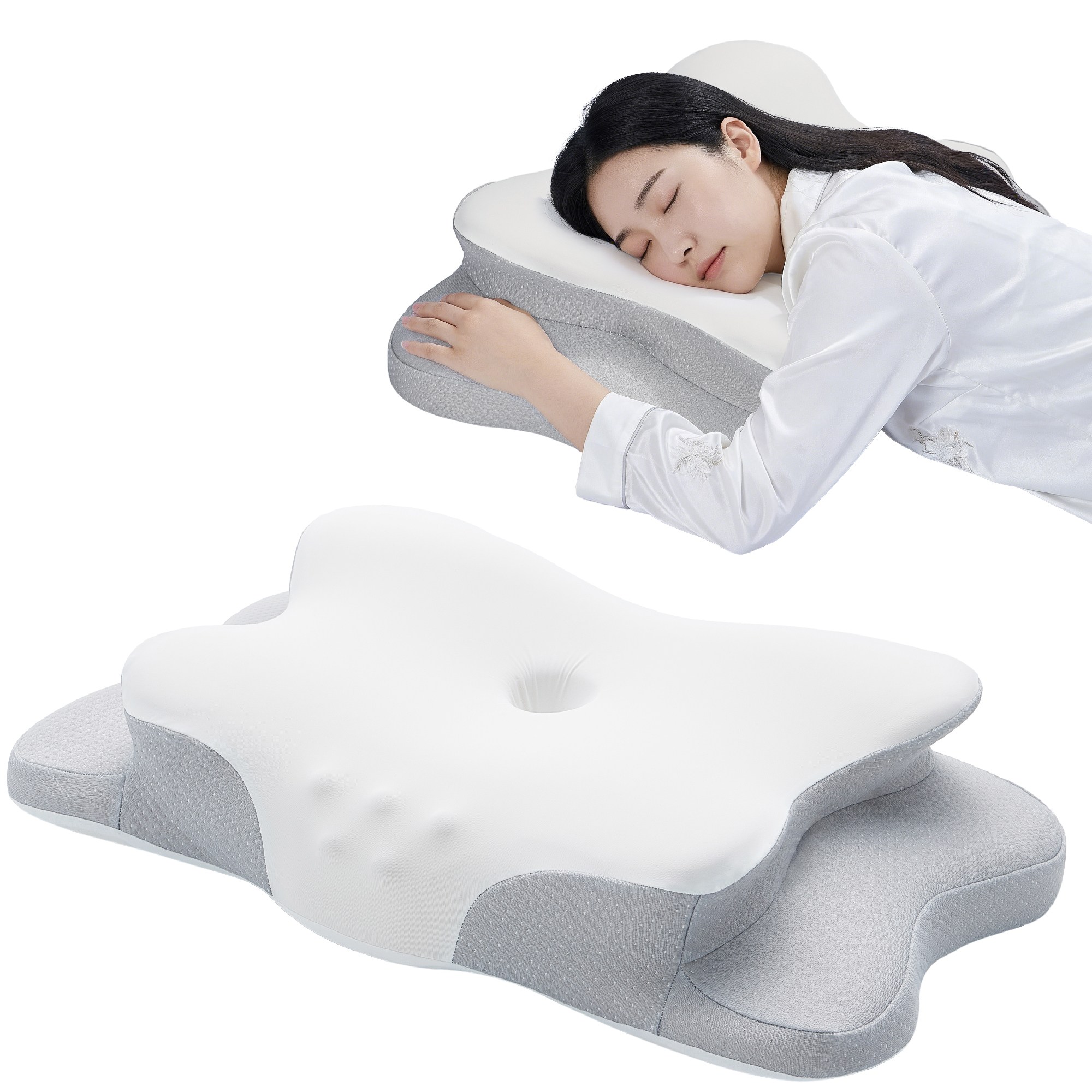 HYLEORY 나비형 고밀도 메모리폼 깊은 잠 목편한 경추베개, 1개, 그레이 24,500원