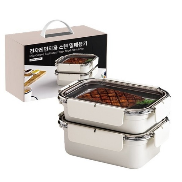 청춘식객 전자레인지 사용가능한 아이보리 스텐 밀폐용기 2P 세트, 1세트 28,800원
