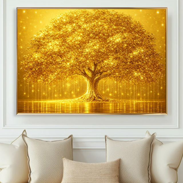 황금 돈나무 돈 들어오는 그림 집들이 개업 선물 거실 인테리어 액자 금전수 [환상의 돈나무D], 유광골드 249,000원