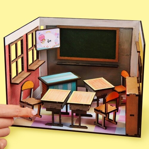 MDF 미니어처 교실 22x15x15.5cm 1개입, 1개 1,900원
