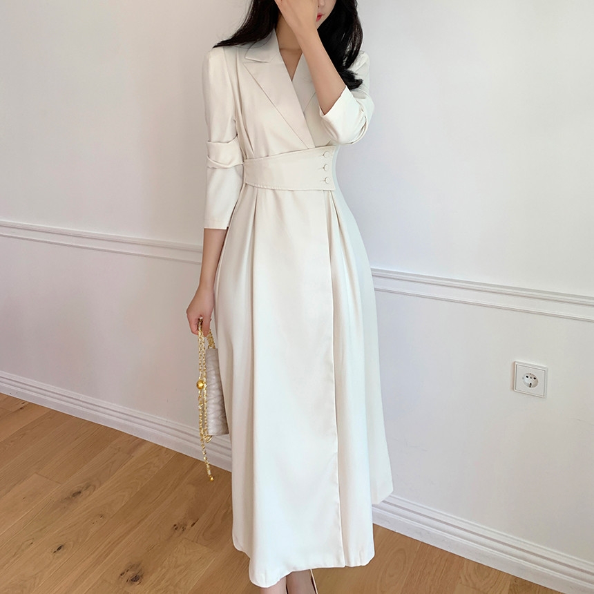 블랙아이보리 여성 하객룩 오피스룩 벨트 롱 정장 원피스 37,500원