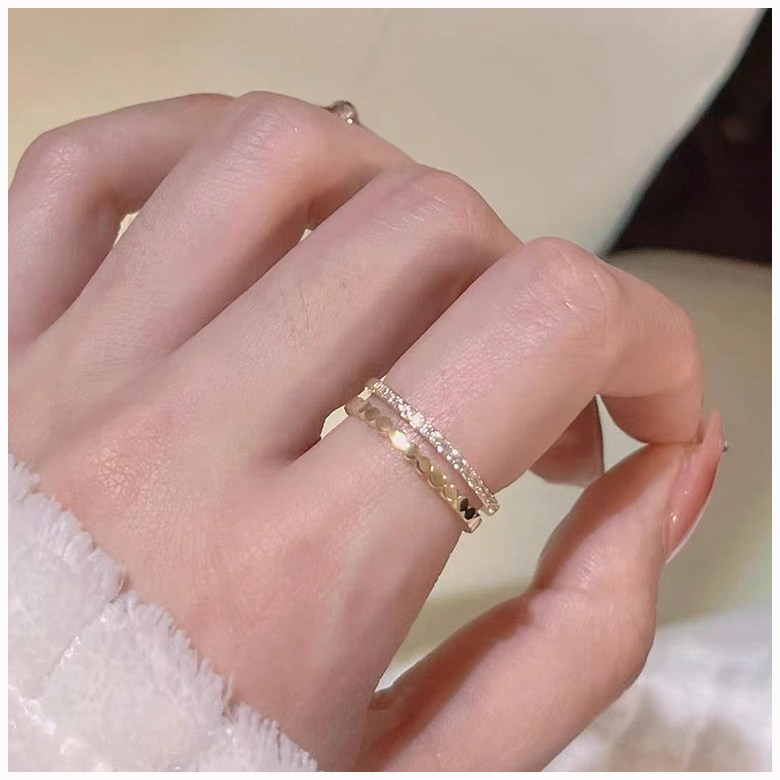 FANSYLI 두줄 커팅 실반지 모이사나이트 큐빅 다이아반지 14k 도금 레이어드 써지컬스틸 반지 오픈링 0425JLL057 10,020원