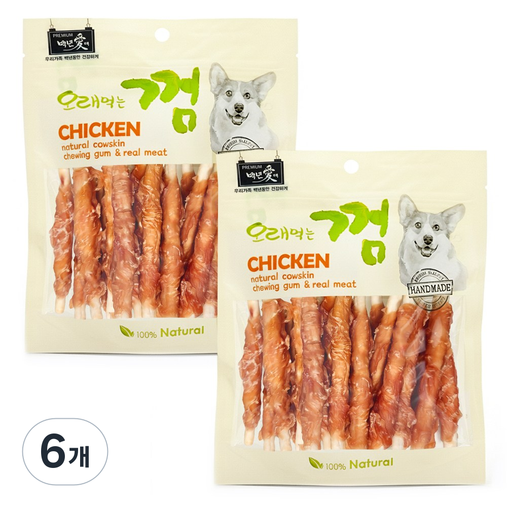 백년애 고기가 2배 이상 말린 오래먹는 강아지껌, 닭고기, 250g, 6개 40,800원