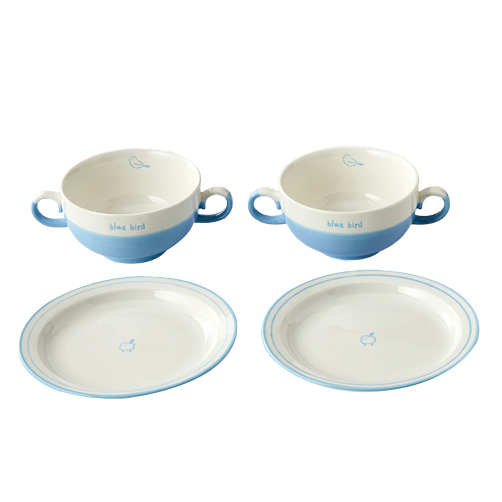 모던하우스 ON L 키노 레터링 뱁새 앞접시와 스프볼 세트, 1세트, 앞접시 2p + 스프볼 2p, 화이트 + 블루 25,900원