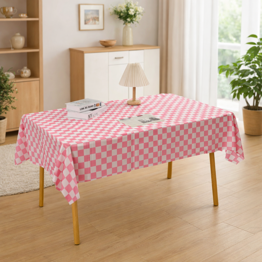 지피코 크리스마스 식탁보 파티 테이블보 일회용 방수 식탁보., 3개, 137x274cm, 핑크 체커보드 10,000원