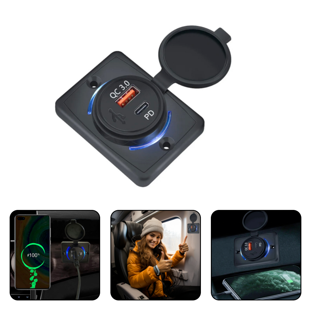 매립형 차량용 충전기 듀얼 USB QC3.0+PD 사각 12V 24V(U-2) 9,600원