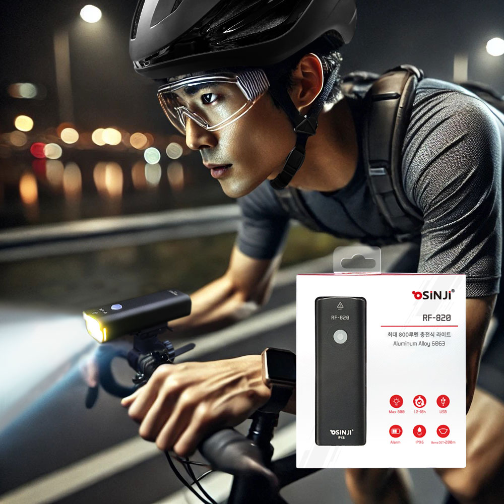 신지전자 800루멘 충전식 자전거 라이트 RF-820 / 5가지 라이트모드, 눈부심방지, 긴 가시거리, IPX6 생활방수, 스마트온도제어, 방충전알람, 1개 55,000원