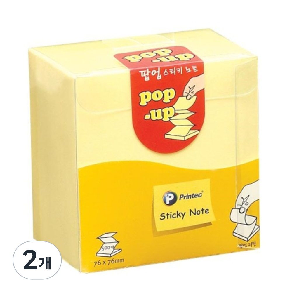 프린텍 팝업 스티키노트 점착메모지 76 x 76 mm 리필형, 노랑, 500매, 2개 7,430원