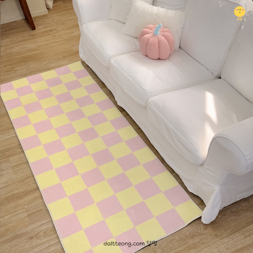 달떵 자체제작 핑크 체커보드 침대 롱 러그 인테리어 미니 카페트 주방 발매트 귀여운 아이방 59,400원