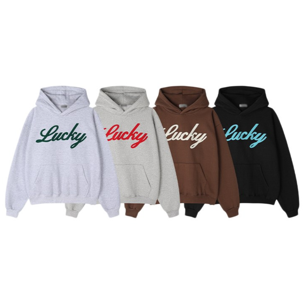 부클 자수 헤비웨이트 럭키 후드 빅사이즈 레터링 기모후드티 남자 겨울 데일리 오버핏 도프룸 59,900원