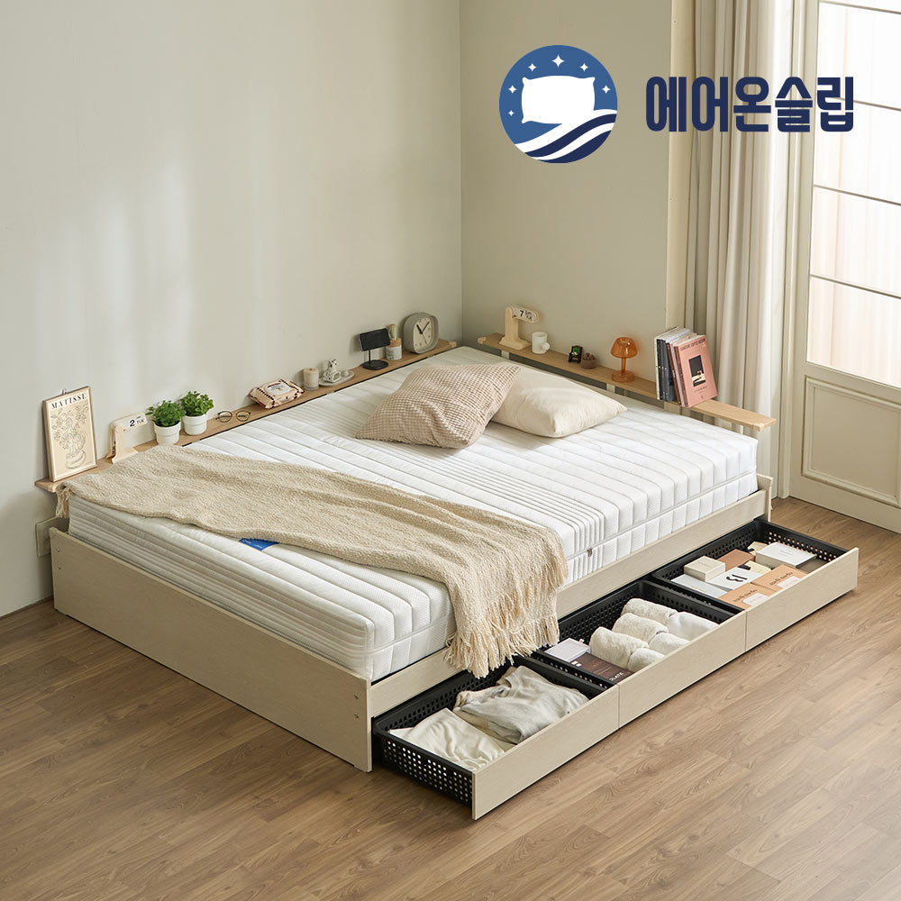 100%국내생산 친환경E0헤드보드+사이드선반+3서랍프레임+양면매트 레이튼침대 S SS D Q, 02_그레이 229,000원