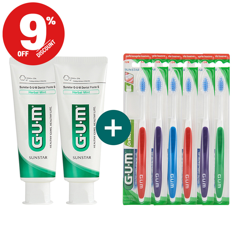 9%할인 GUM 검 교정 칫솔 V커팅 (124) 6개입 치약 2개 세트 32,900원