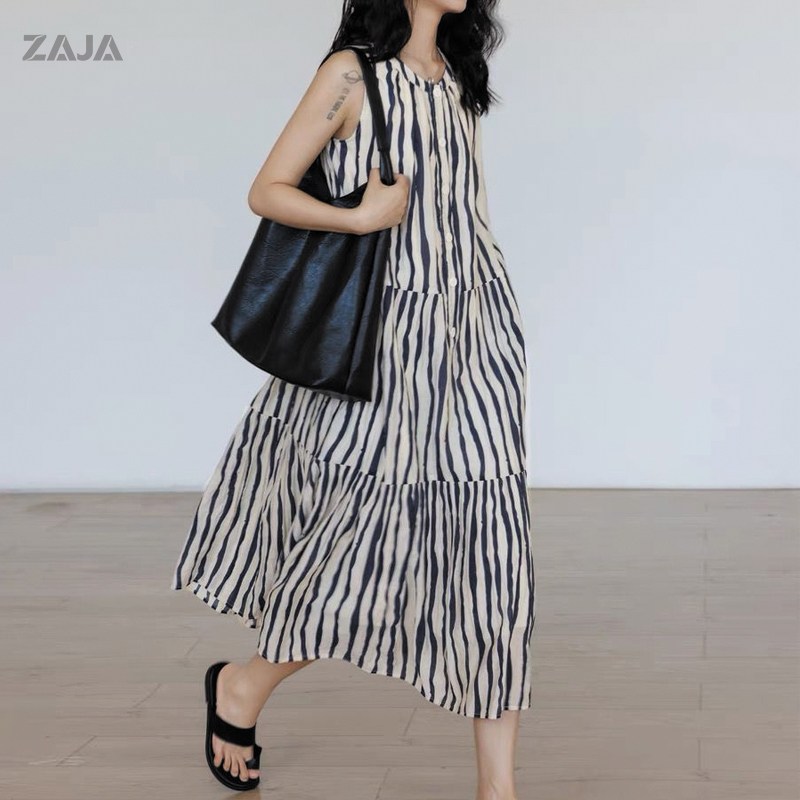 ZAJA 여성 린넨 루즈핏 스트라이프 원피스 여름 민소매 원피스 43,620원