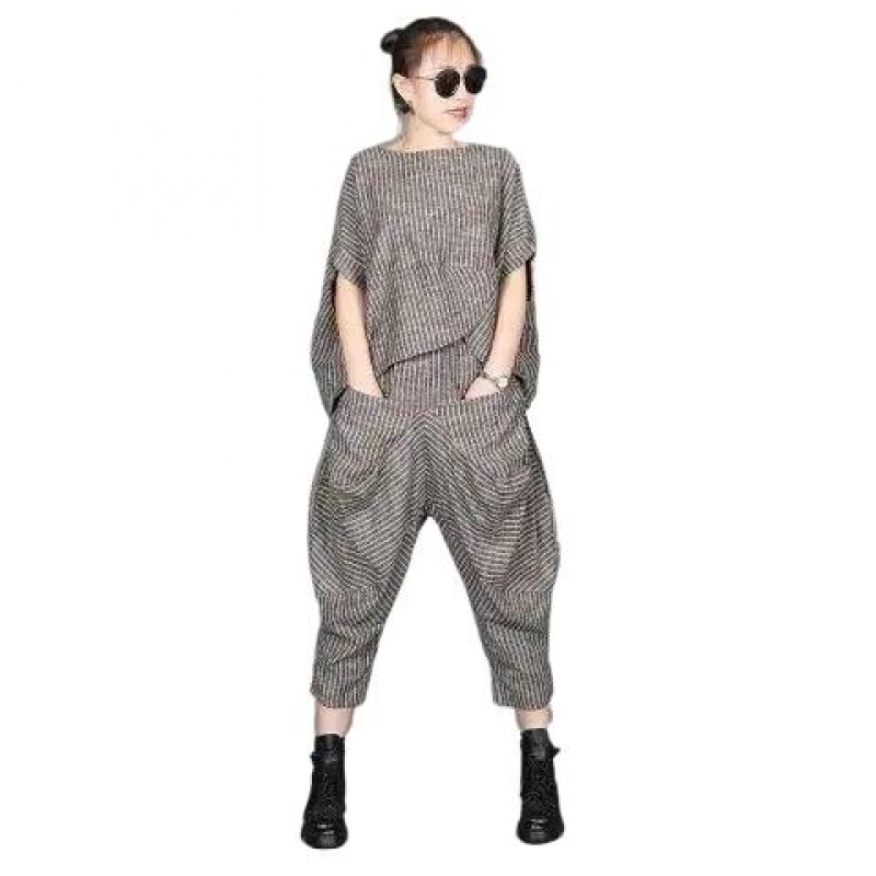 티류으스 빈티지 캐주얼 루즈핏 슬림핏 톱 여성 린넨 스트라이프 반팔티 면마 와이드팬츠 상하세트 티셔츠 배기바지 투피스 빅사이즈 스타일리쉬 벌룬 팬츠 와이드 팬츠 S250032 20,520원