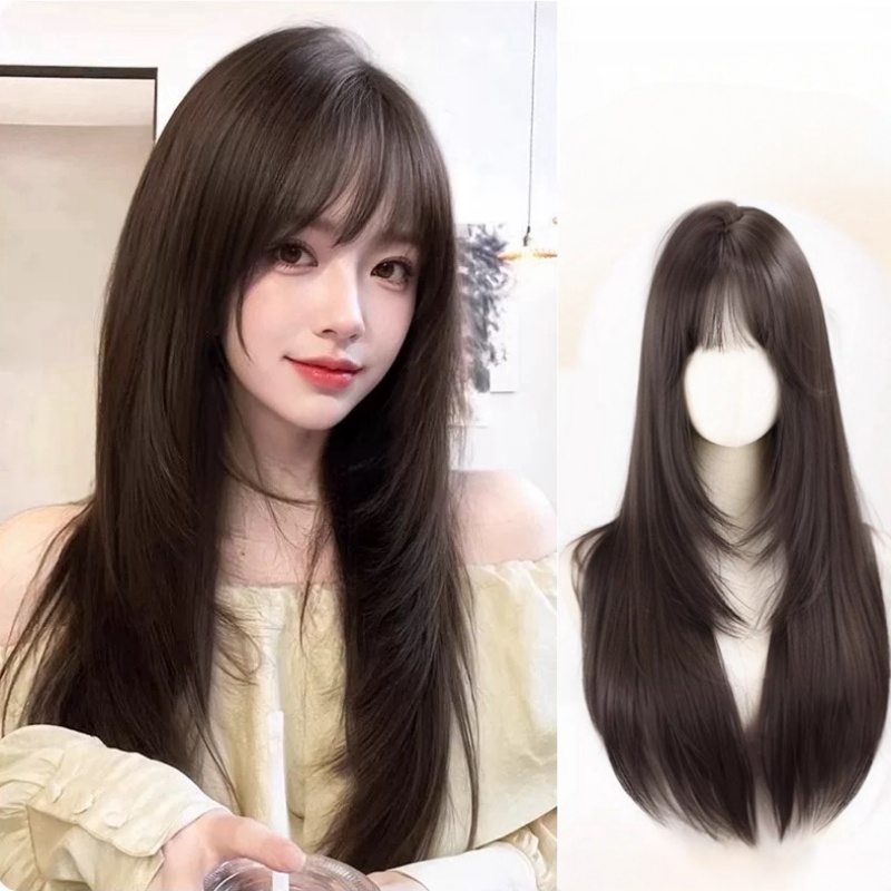 큐엔유 네츄럴 레이어드 컷 긴머리 여성 통가발 패션 전체가발, 1개, 브라운블랙 24,510원