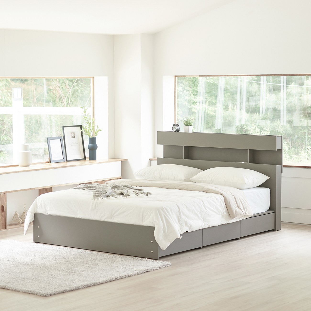 하포스 유니온 국내생산 E0 LED 멀티서랍 침대 + 매트리스 세트 지정일설치 443,900원