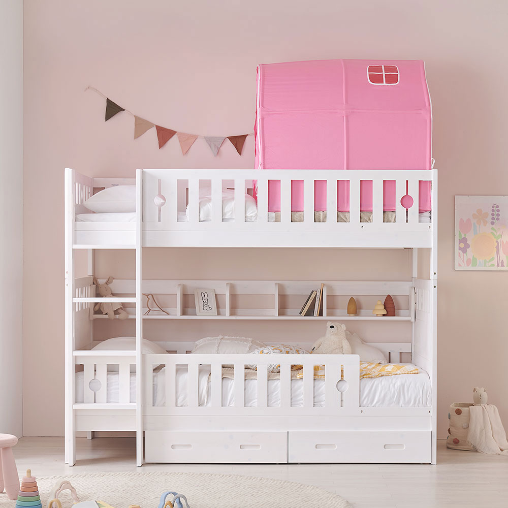 상일리베가구 샐리 원목 이층침대 책장+서랍+텐트세트 독립매트 929,000원