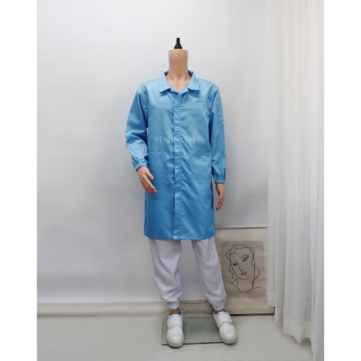 [제전가운] Y카라 스카이블루 화이트 방진복 제전복 크린룸복 무진복 정전기제거 8,250원