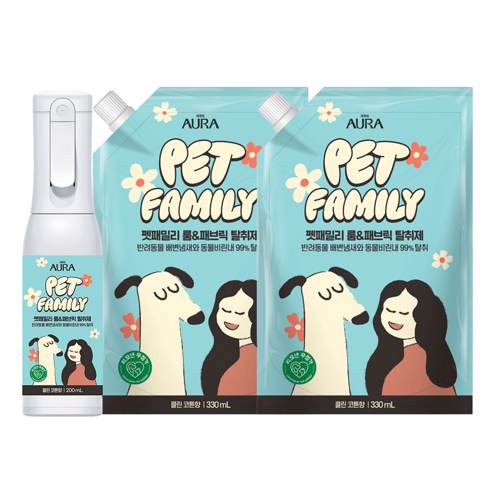 아우라 펫패밀리 룸앤패브릭 탈취제 클린 코튼 200mL x 1개 + 리필 330mL x 2개 28,700원