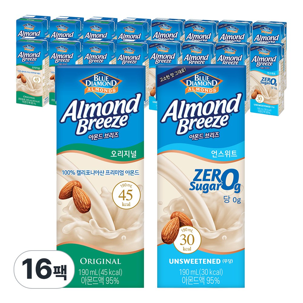 매일유업 아몬드브리즈 190ml 16팩(오리지널8+언스위트8) 14,600원