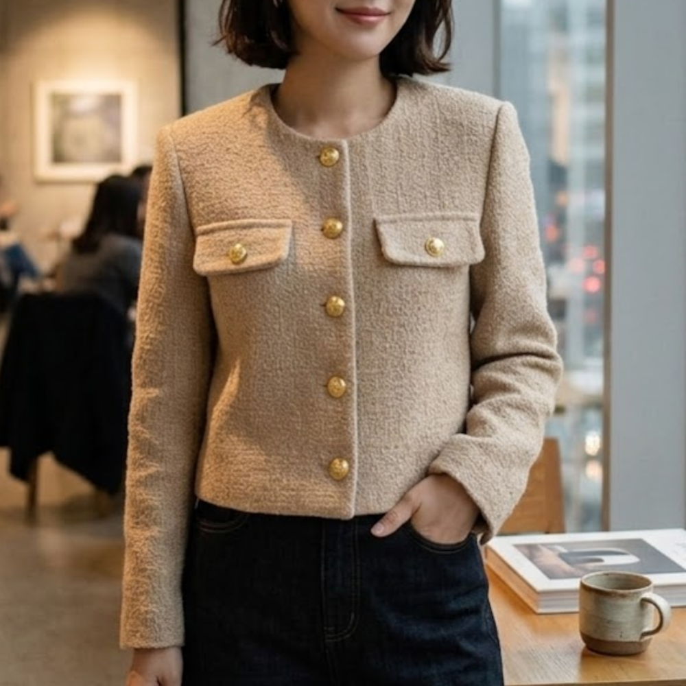 금장버튼 트위드 자켓 베이직 봄자켓 하객룩 데이트룩 봄신상 여성자켓 페미닌룩 27,840원