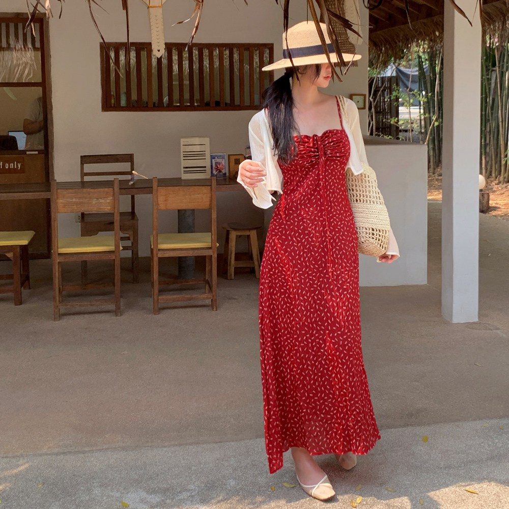 [비치팜]체리쉬 플라워 롱원피스 비치웨어 여름 나시 드레스 휴양지 33,500원