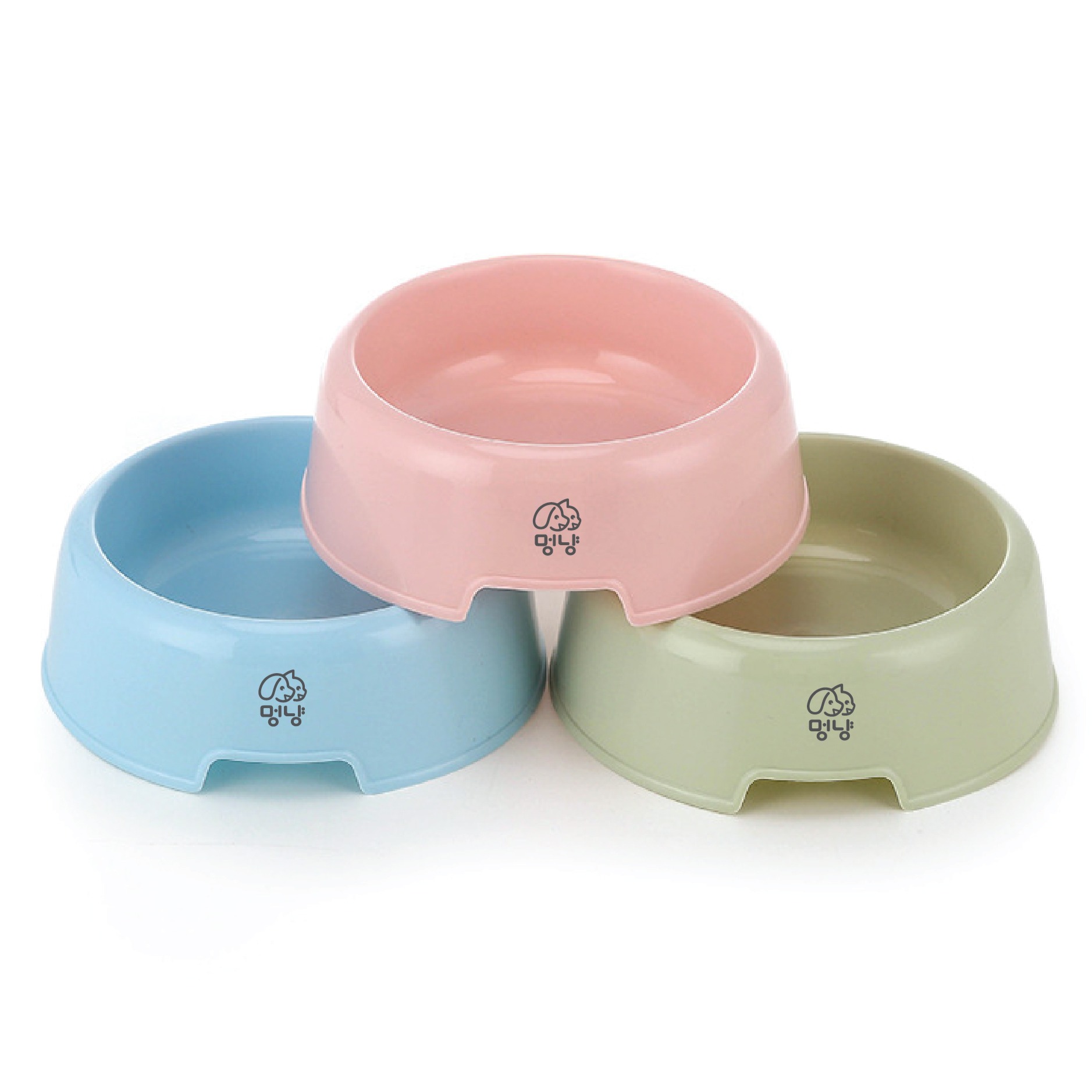 멍냥 반려동물 원형 식기 3종 세트, 블루, 핑크, 올리브, 1세트 4,900원