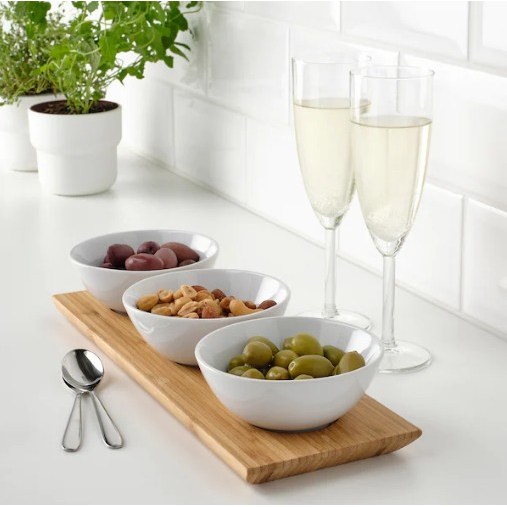 3칸 나눔접시 3구 소스 반찬 디저트 우드 받침 트레이 플레이팅 도자기 그릇 식판, 1개 32,000원