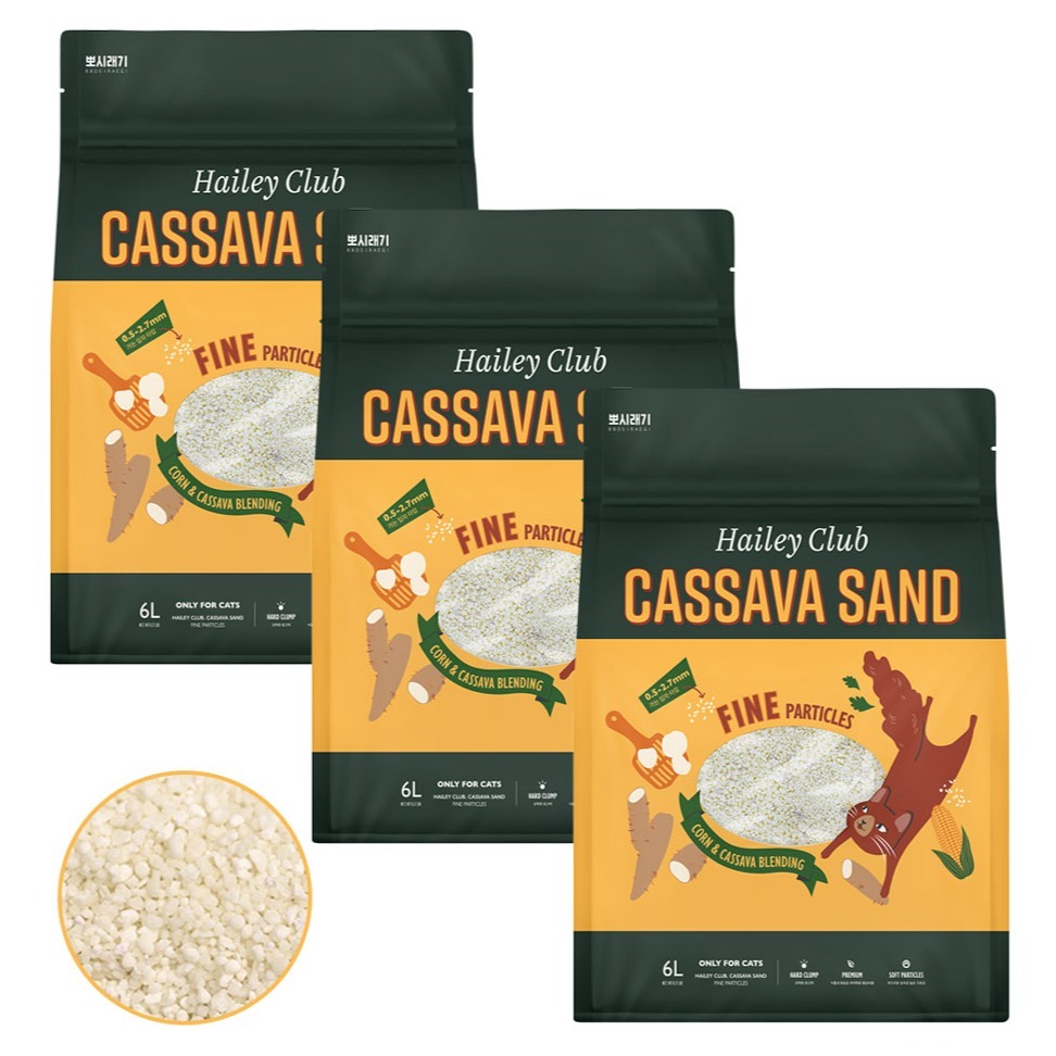 뽀시래기 고양이 헤일리 클럽 카사바 모래 가는 입자, 무향, 3개, 6L 71,550원