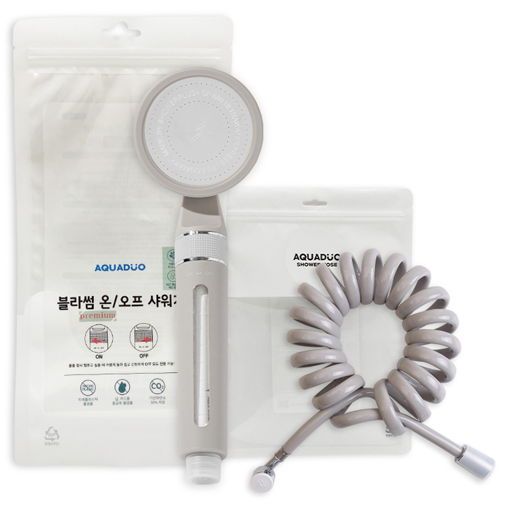 아쿠아듀오 블라썸 온오프 필터샤워기 + 물때X꼬임방지 스프링 샤워기호스 3m 세트 57,900원