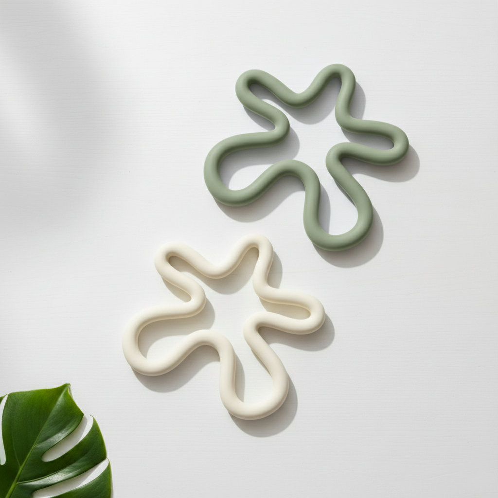 웨이브 실리콘 냄비받침 꽃모양 2개 생활친구, 1세트, 크림&그린 7,200원