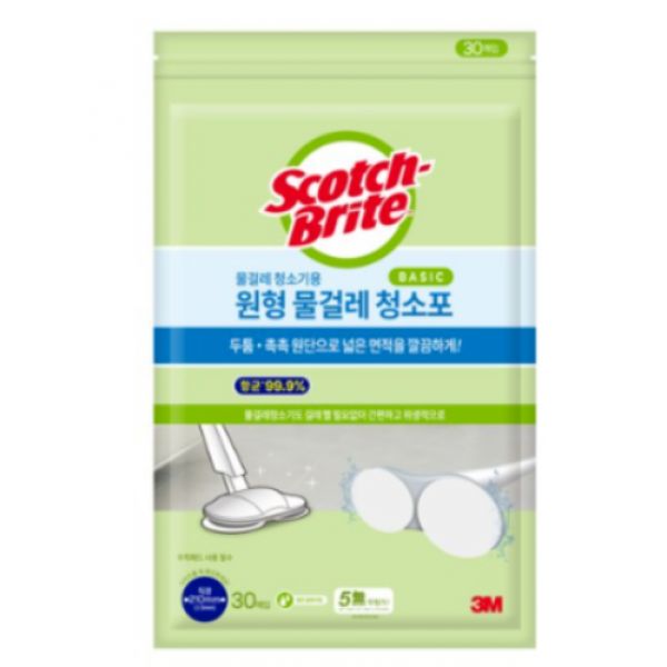 3M 스카치브라이트 전동 물걸레 청소기용 베이직 원형 물걸레 청소포 150mm 30매 / 휴스톰 스윙 코드제로 제트 에브리봇 호환 부착패드 별매 22,800원