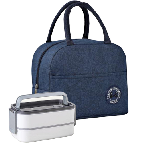 인블룸 웜 화이트 스텐 2단 런치박스 + 보냉 보온 도시락 가방 세트, 네이비(도시락 가방), 1세트 36,370원