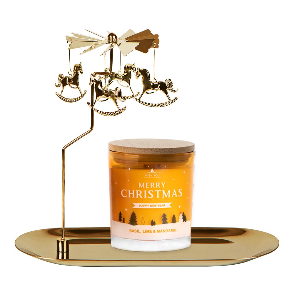 우드 심지 소이 캔들 190 g 향초 회전 캔들 홀더 트레이 크리스마스 세트 28,900원