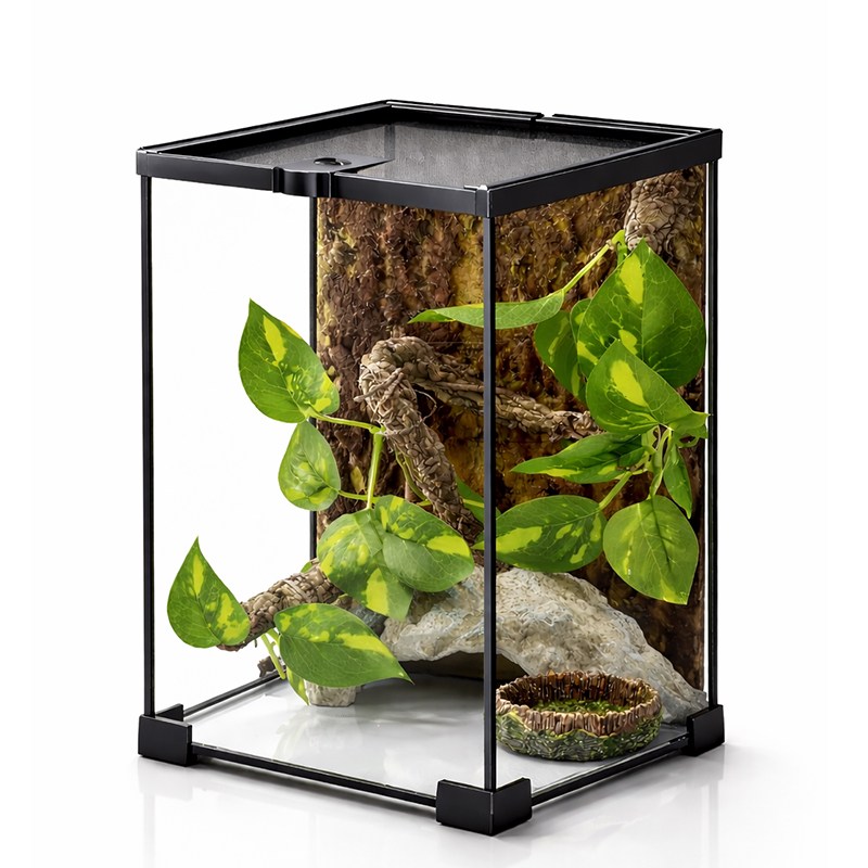 ROYAI ONE 유리 크레스티드 게코 도마뱀 사육장 세트 파충류 테라리움 20x20x30cm, 1개, 투명색세트 40,000원