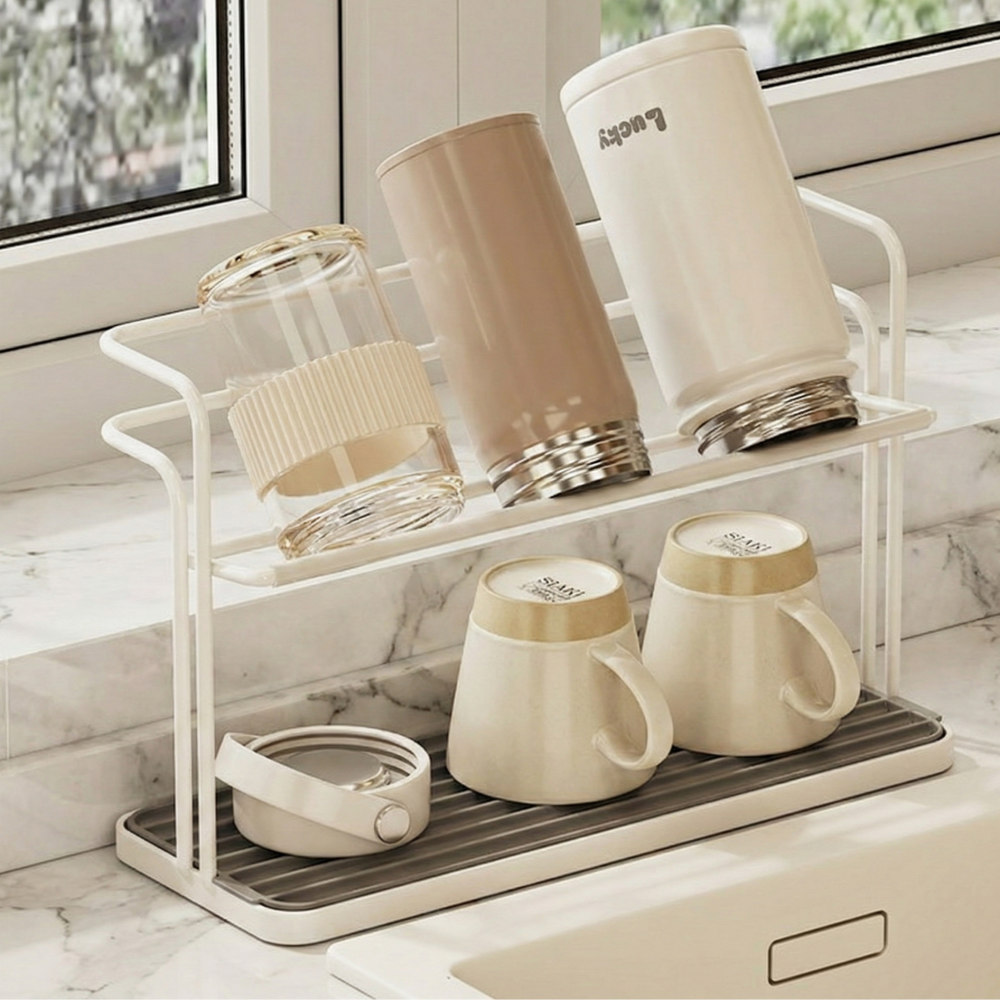 제나모라 스텐/화이트 논슬립 2단 컵 건조대 물빠짐 텀블러 거치대, 1개, 화이트 18,400원