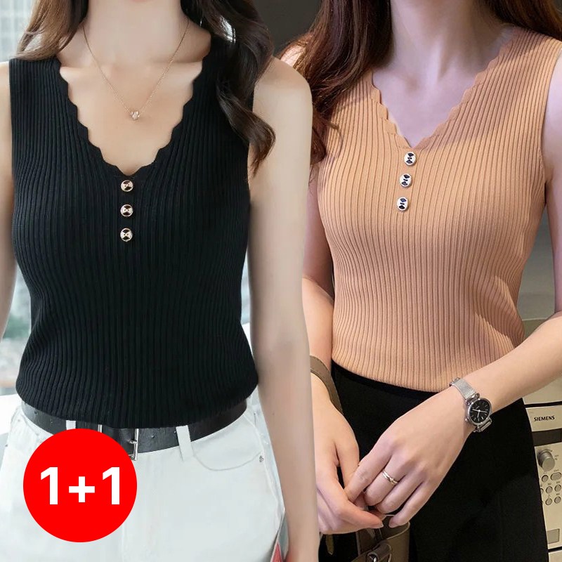 1+1스타일아유 슬림핏 편안한 니트 나시 여성용 이너 아이스 시원한 숏 민소매 상의 TO0194 10,800원